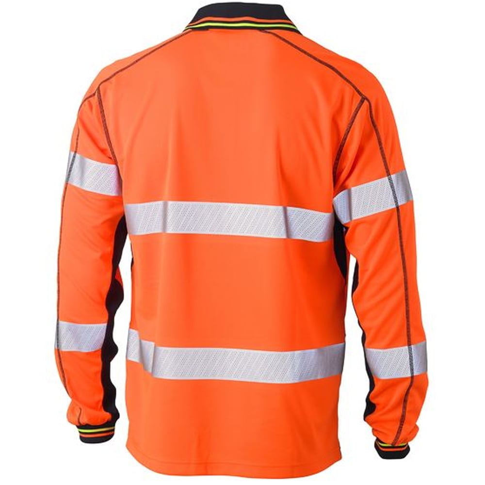 Bisley Workwear Hi-Vis Mesh Long Sleeve Polo Shirt - Orange/Navy