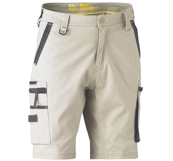 Bisley Workwear Flex & Move Stretch Cargo Shorts - Stone