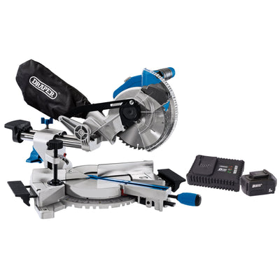 D20 20V Brushless Sliding Compound Mitre Saw, 185mm, 1 x 5.0Ah Battery, 1 x Fast Charger - DR-99970 - Draper - Trade Counter Direct