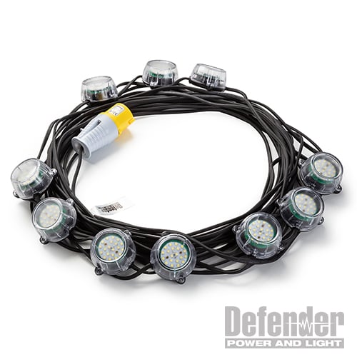 Defender 22m Heavy Duty LED Encapsulated Festoon String Lights 50W 110V 50W - E89354 - E89354 - Defender - Trade Counter Direct