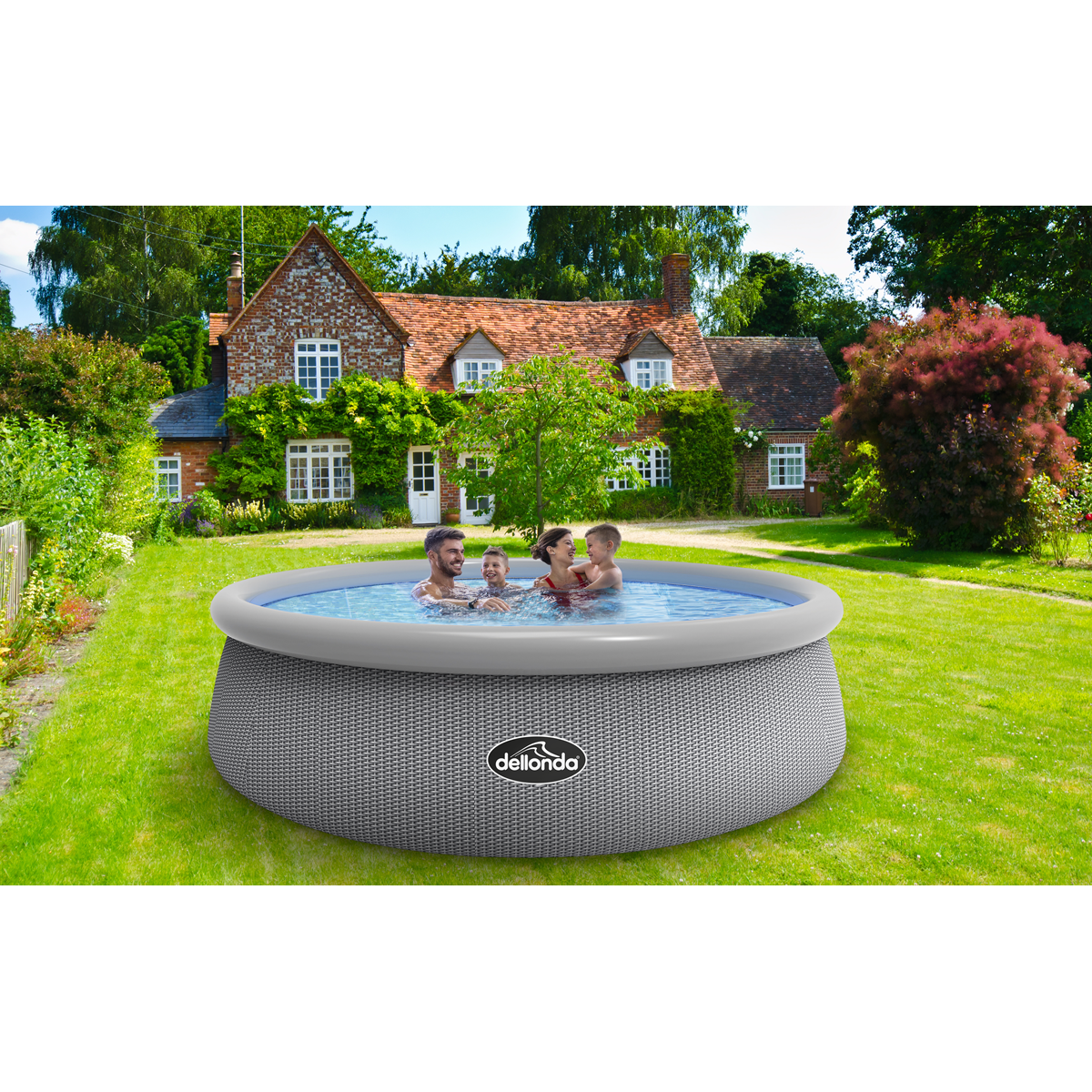 Dellonda 15ft Ø450cm Round Garden Kids Paddling Swimming Pool & Pump Grey Rattan - DL18 - DL18 - Sealey Tools UK - Trade Counter Direct
