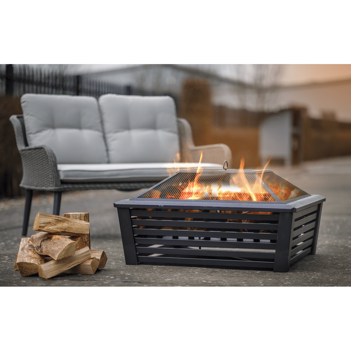 Dellonda 35" Square Outdoor Fire Pit, Black - DG43 - DG43 - Sealey Tools UK - Trade Counter Direct