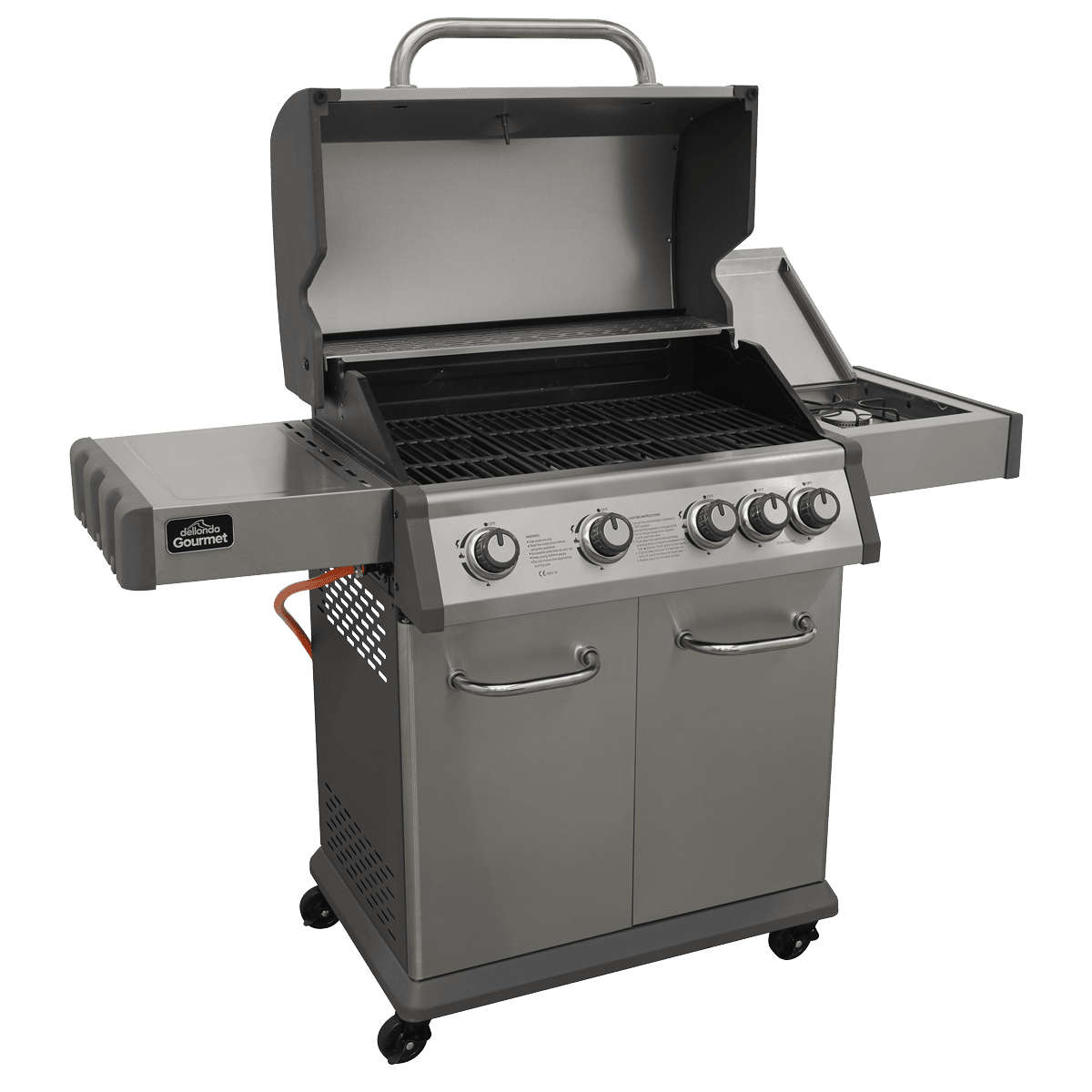 Dellonda 4+1 Burner Deluxe Gas BBQ Grill, Stainless Steel, Side Burner, Ignition - DG17 - DG17 - Sealey Tools UK - Trade Counter Direct