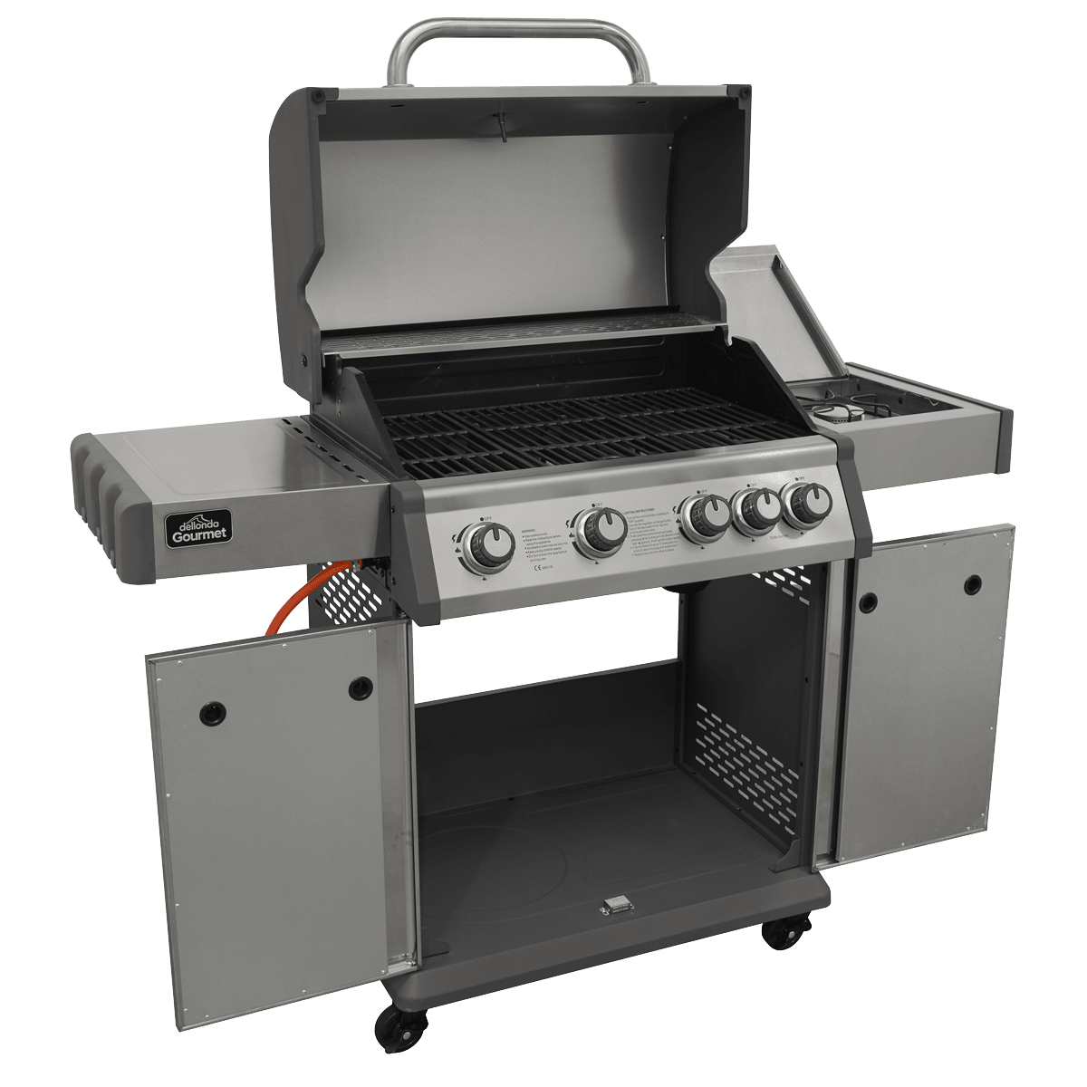 Dellonda 4+1 Burner Deluxe Gas BBQ Grill, Stainless Steel, Side Burner, Ignition - DG17 - DG17 - Sealey Tools UK - Trade Counter Direct