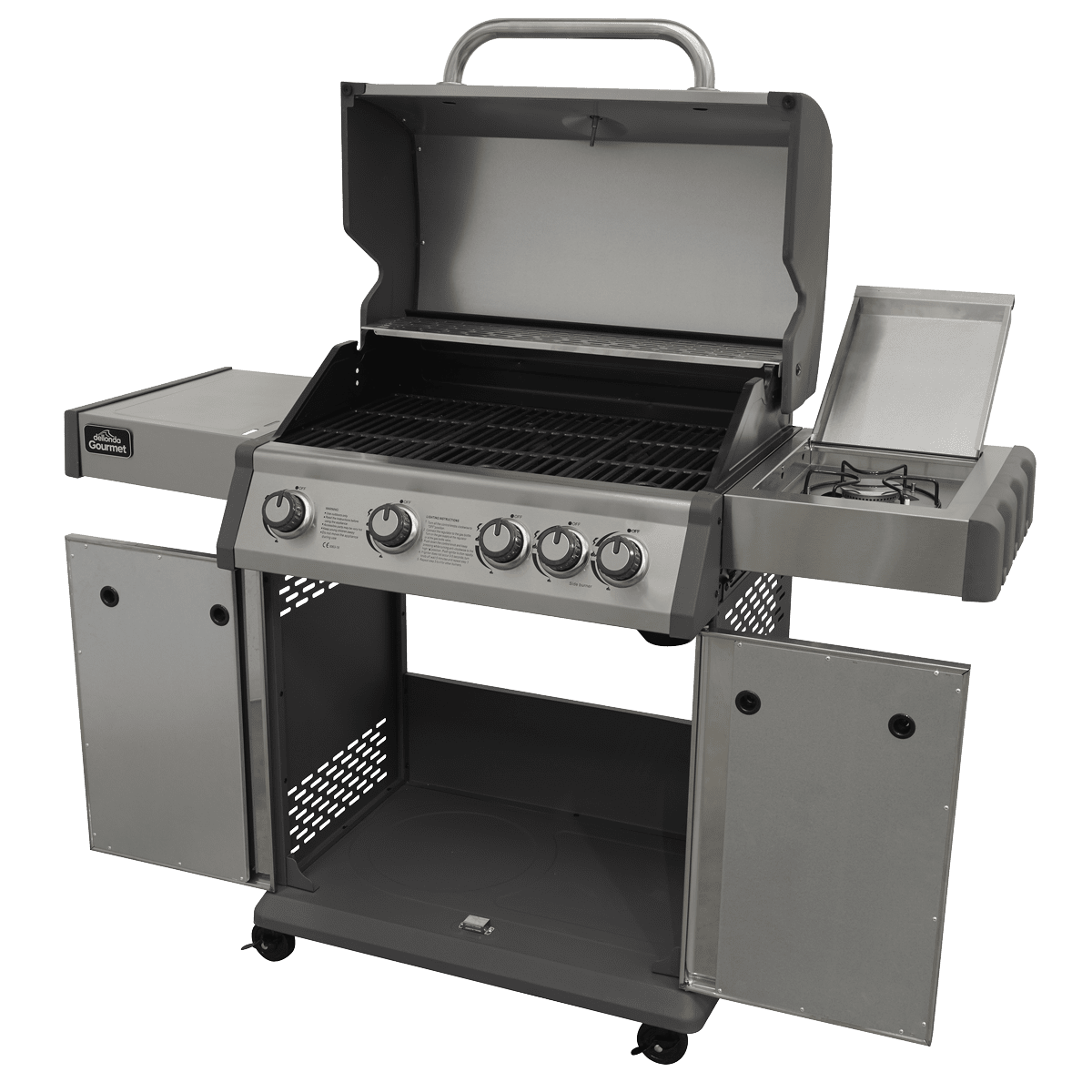 Dellonda 4+1 Burner Deluxe Gas BBQ Grill, Stainless Steel, Side Burner, Ignition - DG17 - DG17 - Sealey Tools UK - Trade Counter Direct