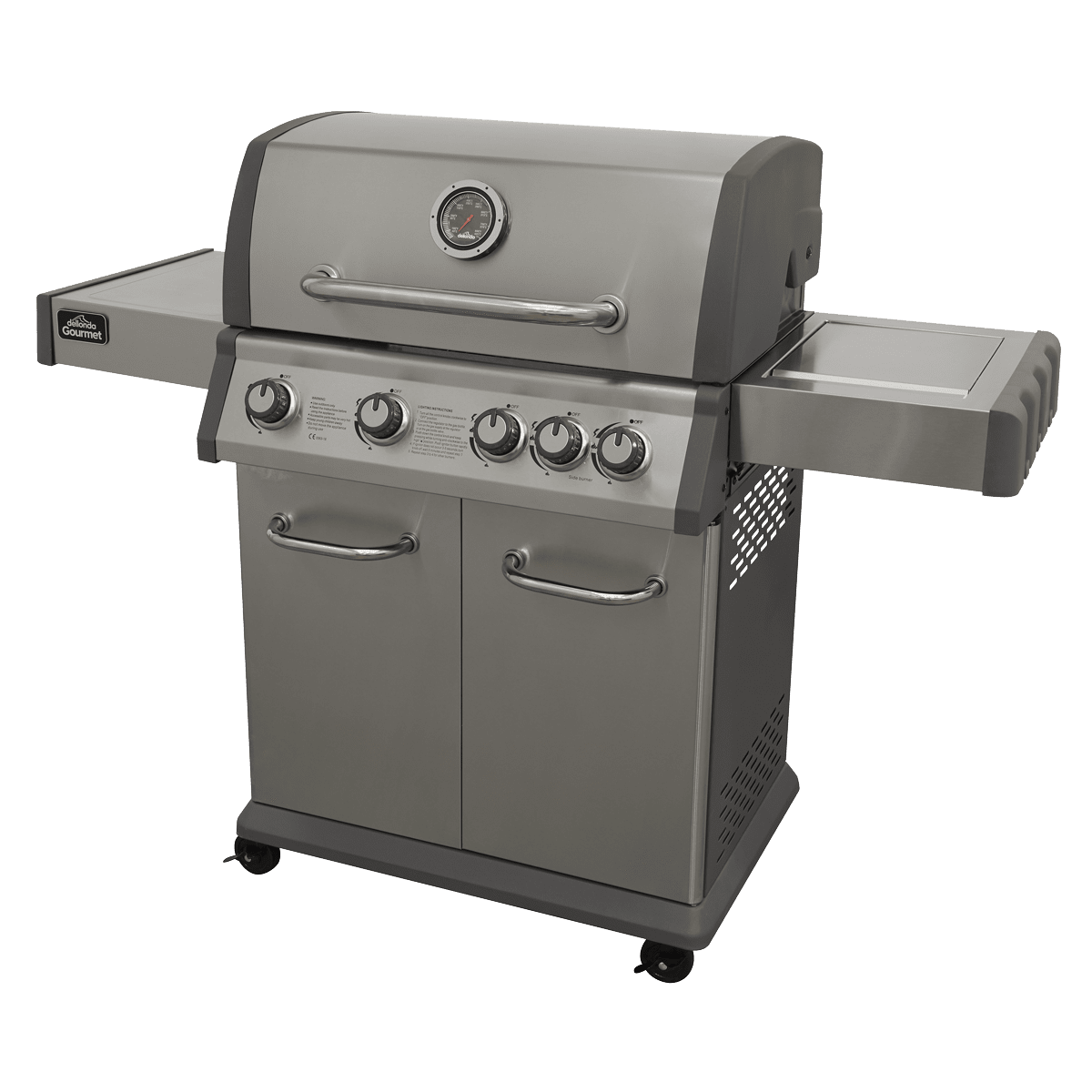 Dellonda 4+1 Burner Deluxe Gas BBQ Grill, Stainless Steel, Side Burner, Ignition - DG17 - DG17 - Sealey Tools UK - Trade Counter Direct