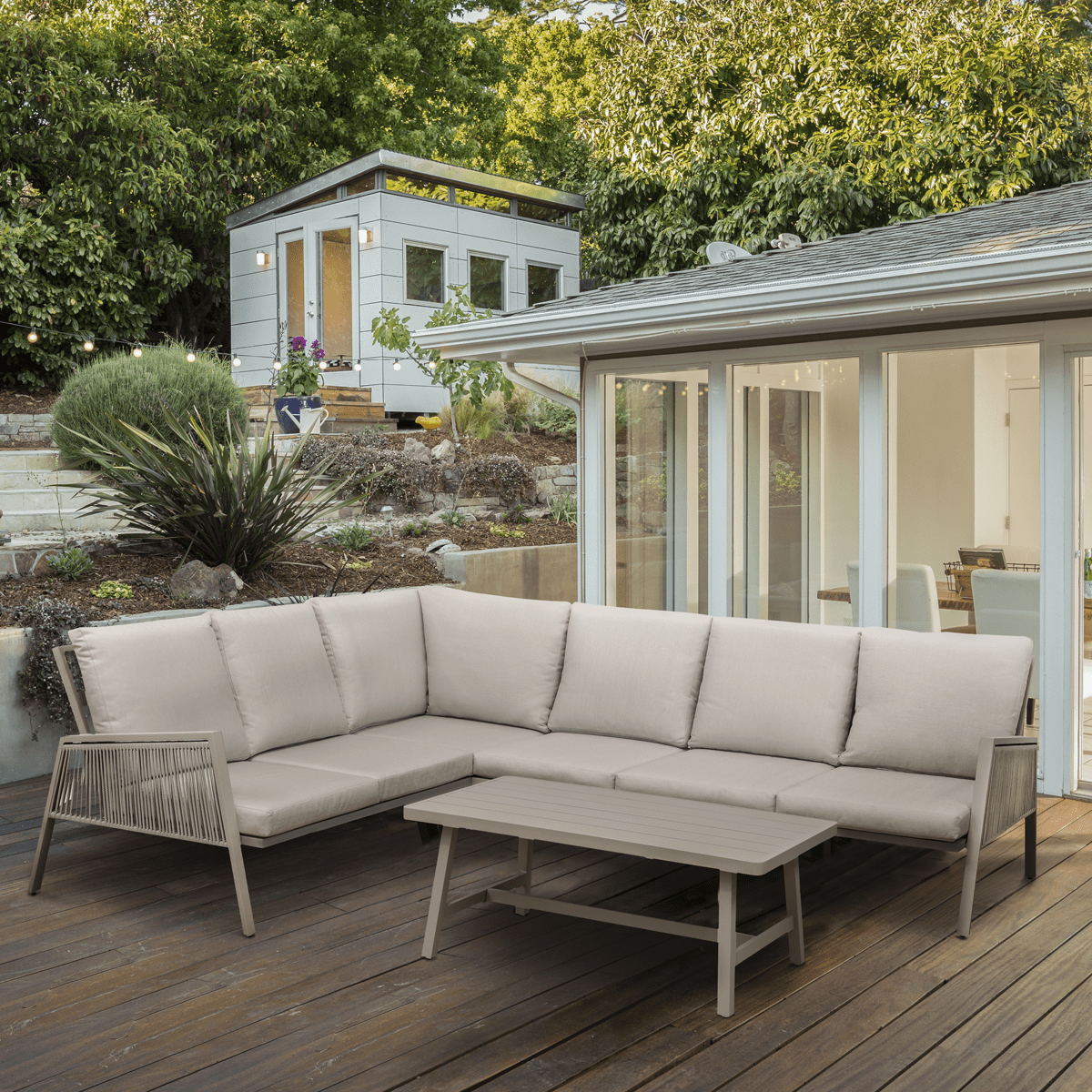 Dellonda Fusion 4 Piece Outdoor Garden Corner Sofa & Coffee Table Set, Aluminium - DG57 - DG57 - Sealey Tools UK - Trade Counter Direct