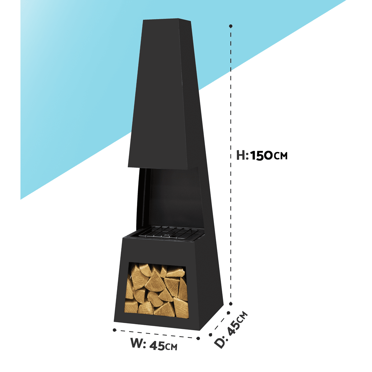 Dellonda Outdoor Chiminea Fireplace Fire Pit Heater Firewood Storage Black Steel - DG107 - DG107 - Sealey Tools UK - Trade Counter Direct