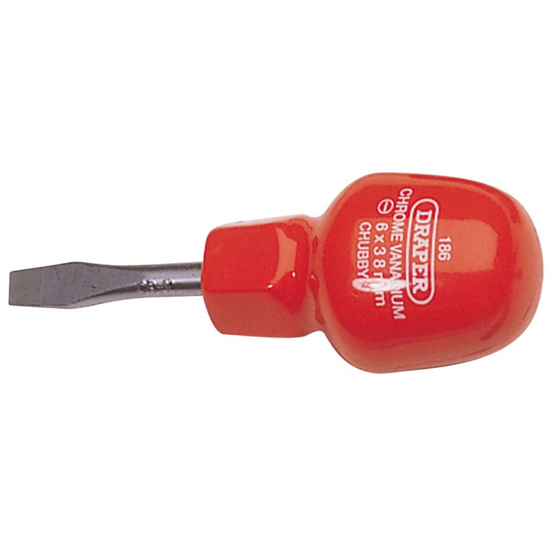 Draper 186B Plain Slot Flared Tip Cabinet Pattern Chubby Screwdriver, 6 x 38mm (Sold Loose) - (19497) - DR-19497 - Draper - Trade Counter Direct
