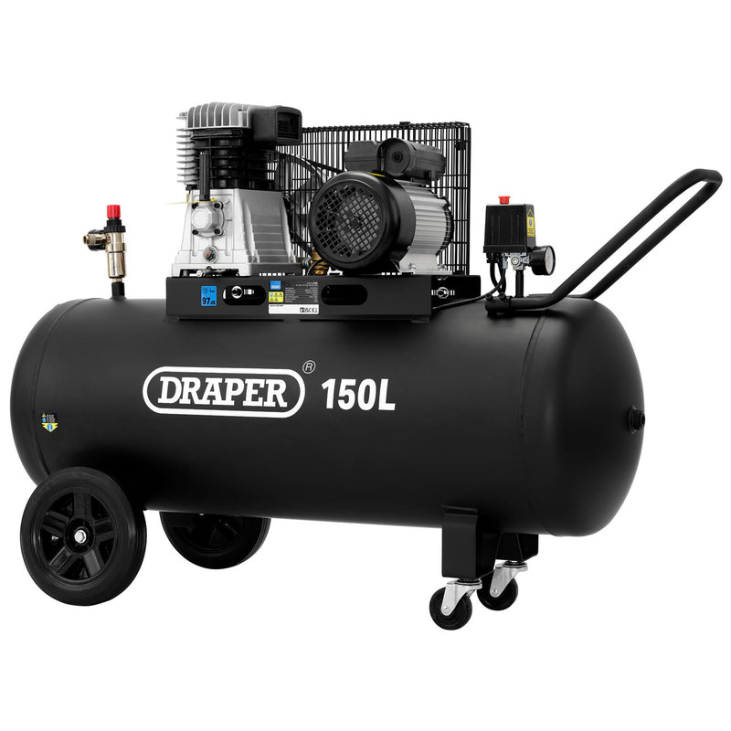 Draper 230V 150L Belt-Driven Air Compressor, 2.2kW/3hp - DR-55305 - Draper - Trade Counter Direct