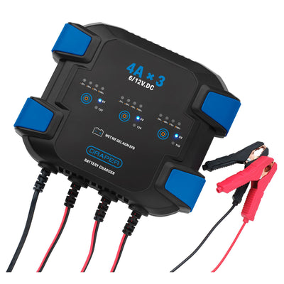 Draper 3 Bank 6/12V Smart Charger 12A (3x4A) - DR-32276 - Draper - Trade Counter Direct