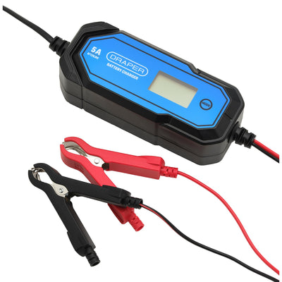 Draper 5A 6/12V Smart Battery Charger LCD - DR-32307 - Draper - Trade Counter Direct