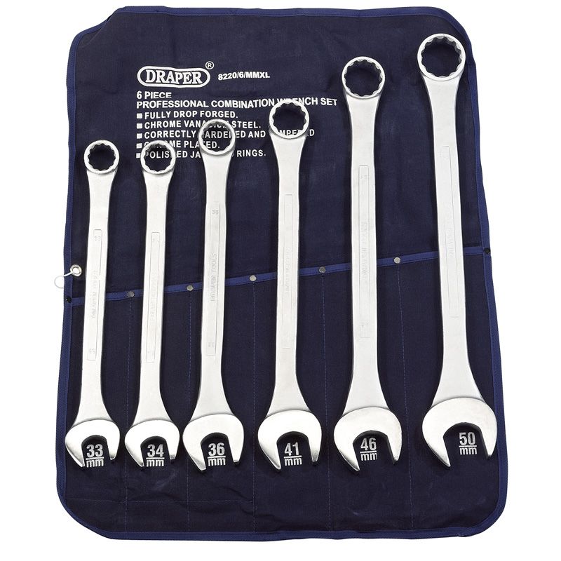 Draper 8220/6/MMXL Heavy Duty Long Pattern Metric Combination Spanner Set (6 Piece) - (31167) - DR-31167 - Draper - Trade Counter Direct