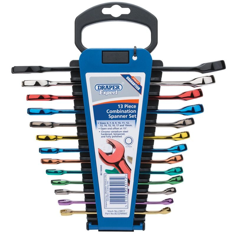 Draper 8232/MM/C Draper Expert HI - TORQ Metric Coloured Combination Spanner Set (13 Piece) - (23017) - DR-23017 - Draper - Trade Counter Direct