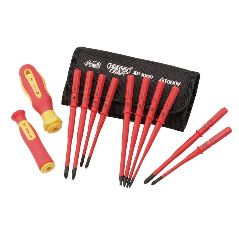 Draper 965SLIM/I/12 XP1000 VDE Slimline Interchangeable Screwdriver Set (12 Piece) - (70867) - DR-70867 - Draper - Trade Counter Direct