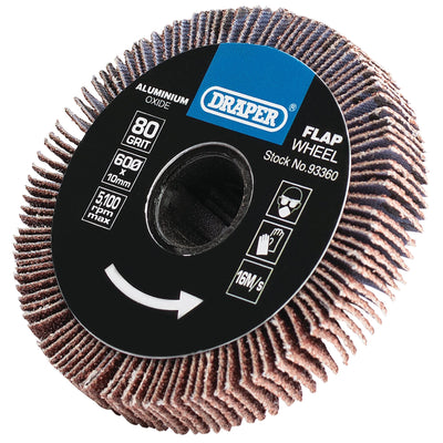 Draper Aluminium Oxide Flap Wheel, 10 x 60mm, 80 Grit - DR-93360 - Draper - Trade Counter Direct