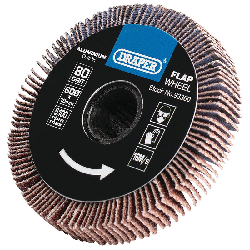 Draper Aluminium Oxide Flap Wheel, 10 x 60mm, 80 Grit - DR-93360 - Draper - Trade Counter Direct