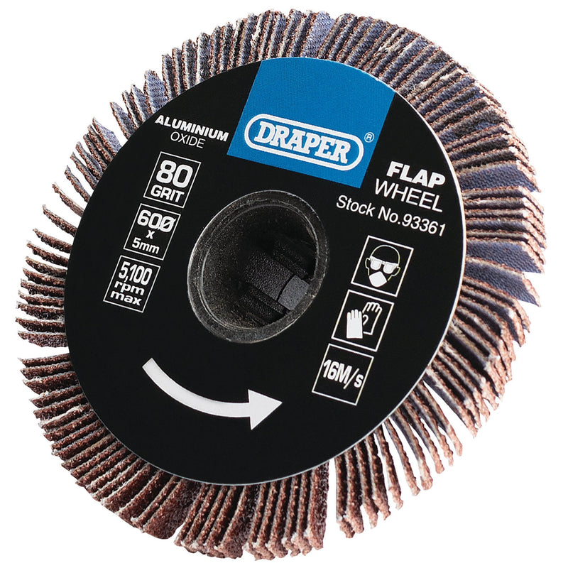 Draper Aluminium Oxide Flap Wheel, 5 x 60mm, 80 Grit - DR-93361 - Draper - Trade Counter Direct