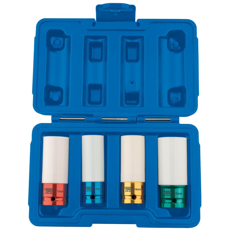 Draper AWNSS/4 1/2" Sq. Dr. Wheel Nut Socket for Alloy Wheels (4 Piece) - (82972) - DR-82972 - Draper - Trade Counter Direct