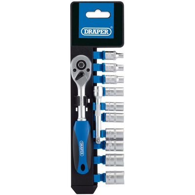Draper BD12M/PR Metric Socket and Ratchet Set, 1/4" Sq. Dr. (12 Piece) - (16369) - DR-16369 - Draper - Trade Counter Direct