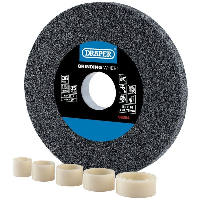 Draper BG15016C Aluminium Oxide Bench Grinding Wheel, 150 x 16mm, 36g - (99564) - DR-99564 - Draper - Trade Counter Direct