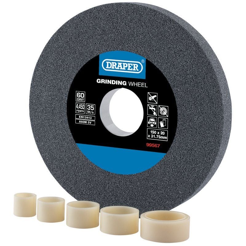 Draper BG15020F Aluminium Oxide Bench Grinding Wheel, 150 x 20mm, 60g - (99567) - DR-99567 - Draper - Trade Counter Direct