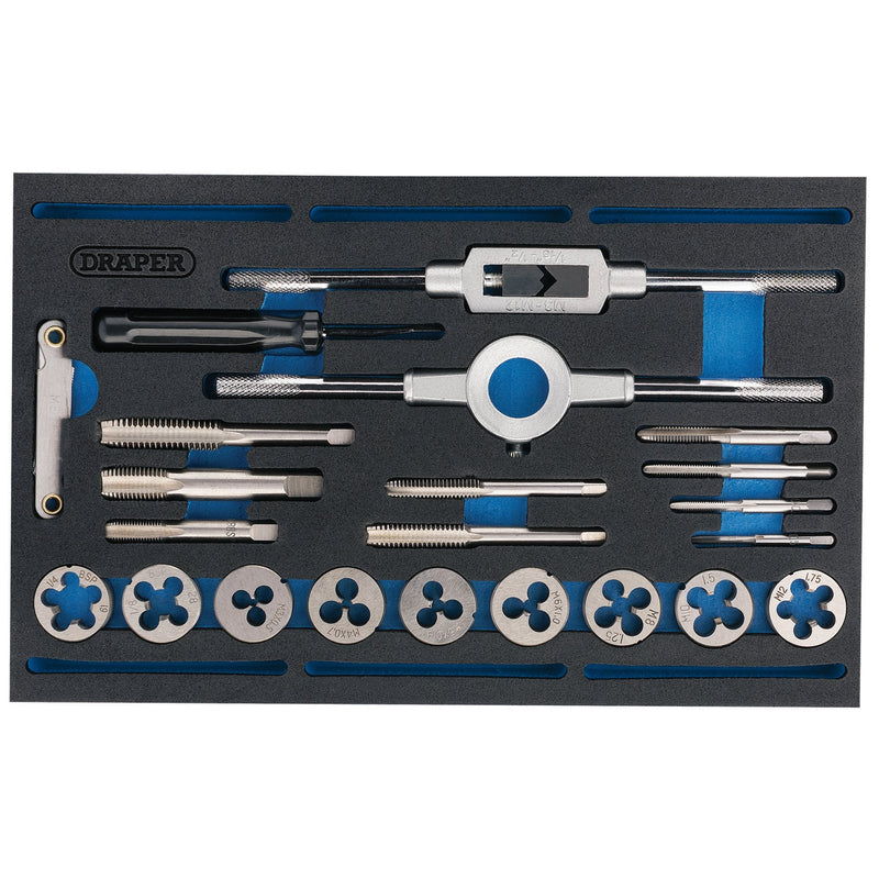 Draper Combination Tap and Die Set - Metric and BSP in EVA Foam Insert Tray (22 Piece) - DR-63520 - Draper - Trade Counter Direct