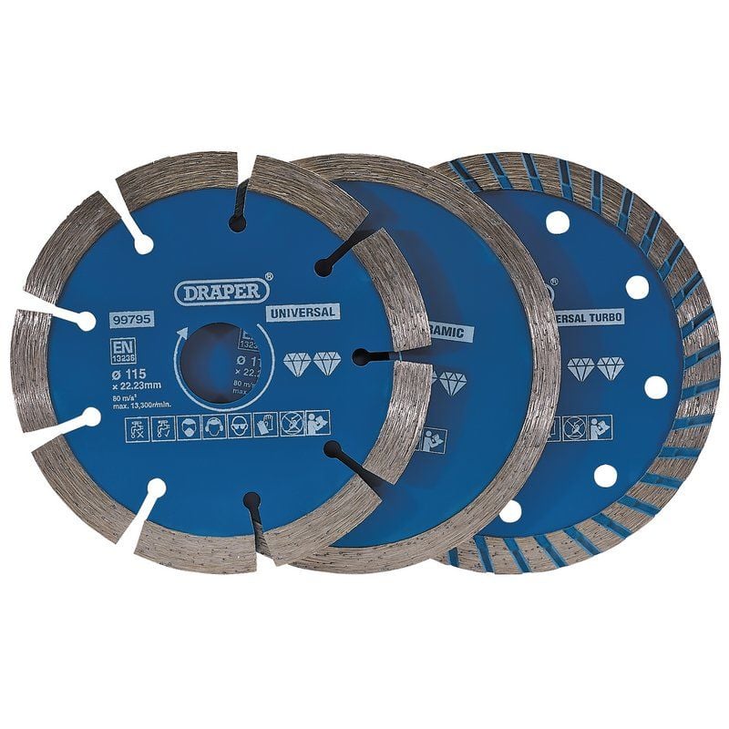 Draper DBP2 Diamond Blade Set, 115mm (3 Piece) - (99795) - DR-99795 - Draper - Trade Counter Direct