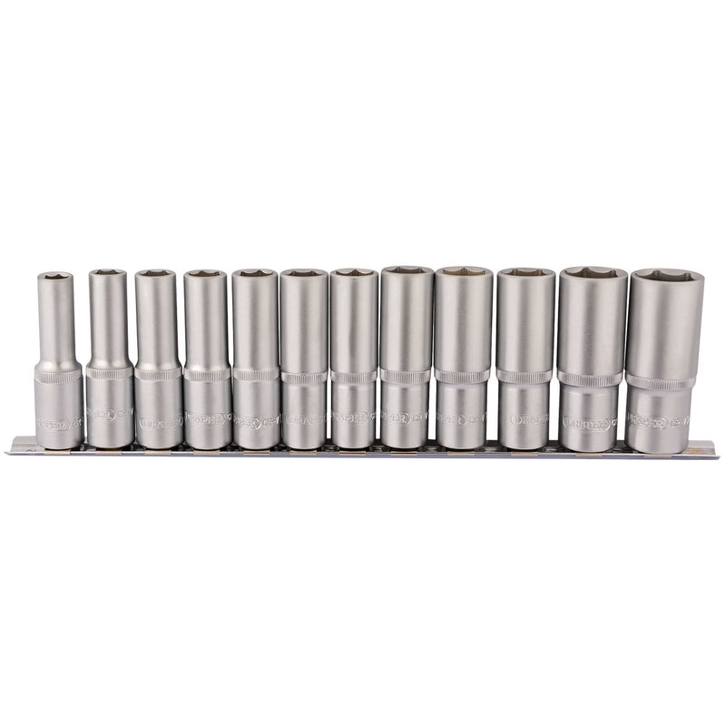 Draper Deep Socket Set on Metal Rail, 1/2" Sq. Dr. (12 Piece) - DR-16403 - Draper - Trade Counter Direct