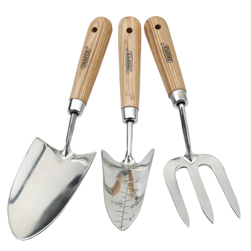 DR-09565 — Draper Heritage Stainless Steel Hand Fork and Trowels Set with Ash Handles (3 Piece)