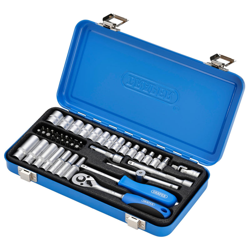 Metric Socket Set in Metal Case, 1/4" Sq. Dr. (45 Piece)