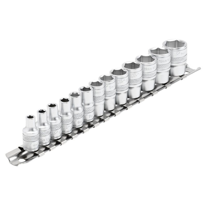 Draper Expert HI-TORQ® Metric Socket Set on a Metal Rail, 1/4" Sq. Dr. (13 Piece)