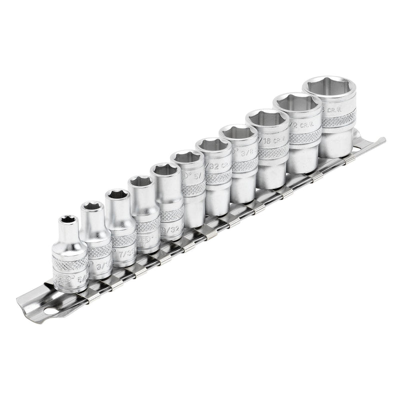 DR-16488 — Draper Expert Imperial Socket Set on a Metal Rail, 1/4" Sq. Dr. (11 Piece)