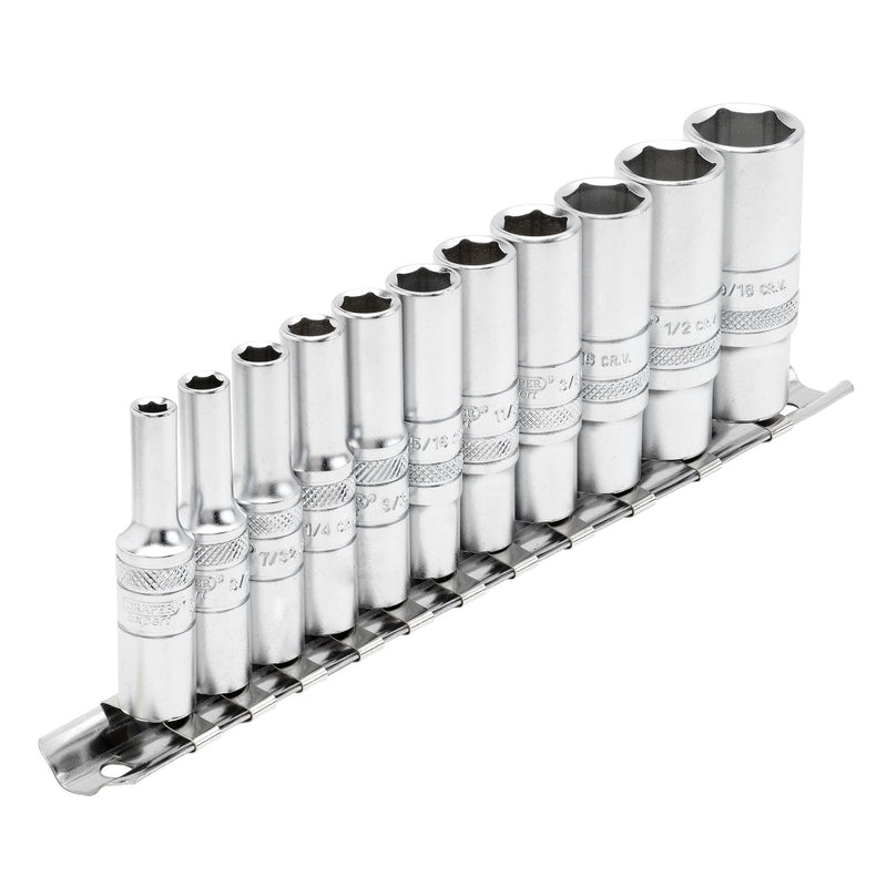 DR-16491 — Draper Expert Imperial Deep Socket on Metal Rail, 1/4" Sq. Dr. (11 Piece)