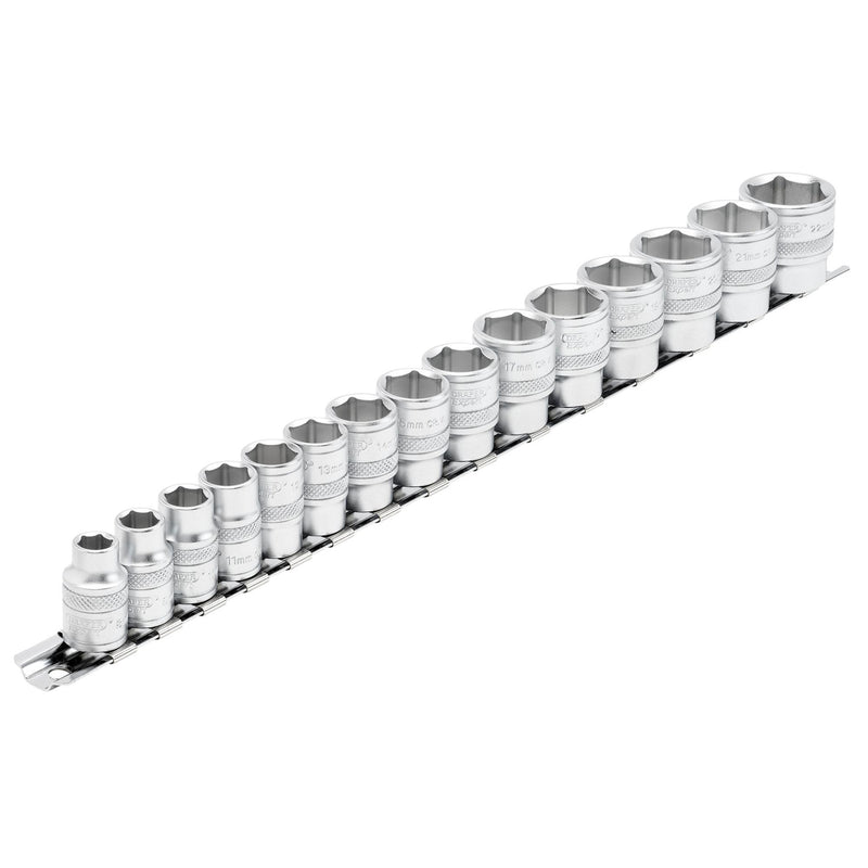 DR-16492 — Draper Expert HI-TORQ® Metric Socket Set on a Metal Rail, 3/8" Sq. Dr. (15 Piece)