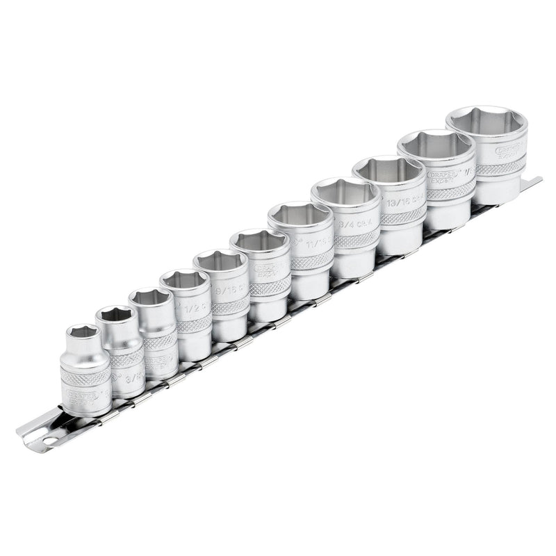 DR-16493 — Draper Expert Imperial Socket Set on a Metal Rail, 3/8" Sq. Dr. (11 Piece)