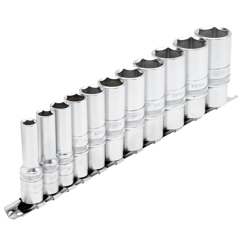 DR-16495 — Draper Expert Imperial Deep Socket Set on a Metal Rail, 3/8" Sq. Dr. (11 Piece)