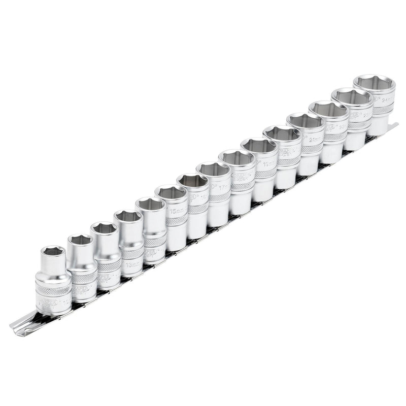 DR-16496 — Draper Expert HI-TORQ® Metric Socket Set on a Metal Rail, 1/2" Sq. Dr. (15 Piece)