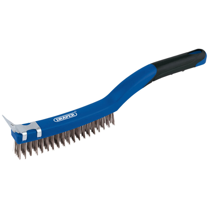 DR-17180 — 3 Row Stainless Steel Wire Scratch Brush with Scraper, 350mm