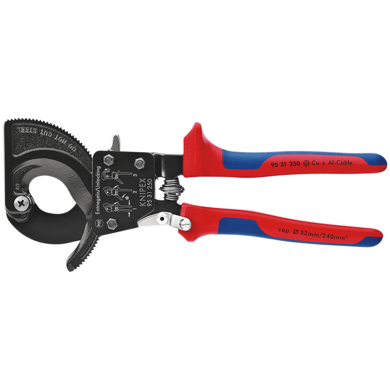 DR-18555 — KNIPEX 95 31 250 Ratchet Action Cable Cutter, 250mm
