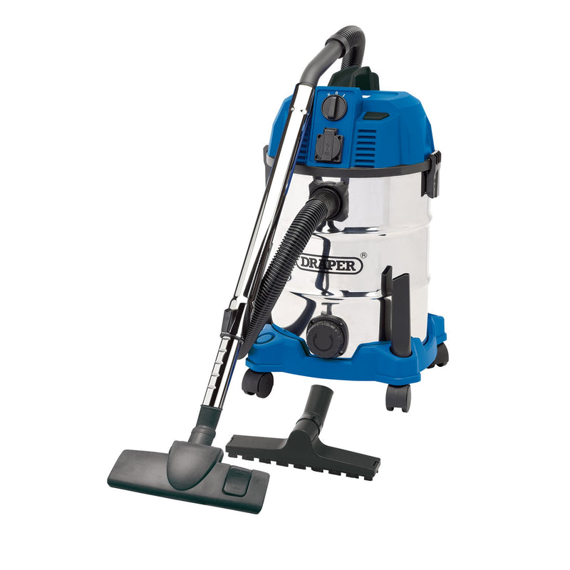 DR-20529 — 230V Wet and Dry Vacuum Cleaner with Stainless Steel Tank and Integrated Power Out-Take Socket, 30L, 1300W