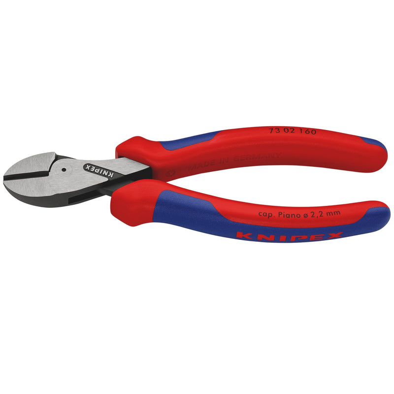 DR-24375 — KNIPEX 73 02 160 X-Cut® Compact Diagonal Cutter high lever transmission with multi-component grips black atramentized, 160mm