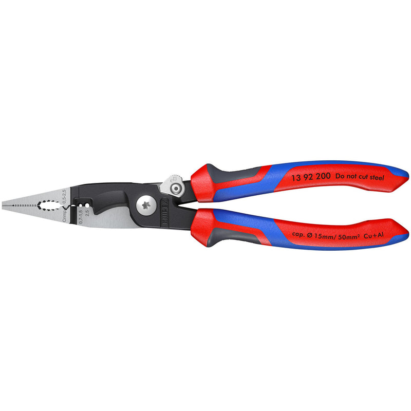 DR-24376 — KNIPEX 13 92 200 Pliers for Electrical Installation with multi-component grips black atramentized, 200mm
