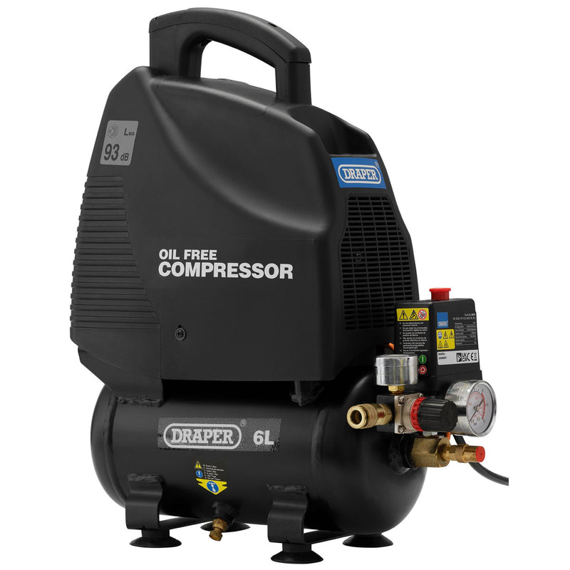 DR-24974 — 230V 6L Oil-Free Air Compressor, 1.1kW/1.5hp