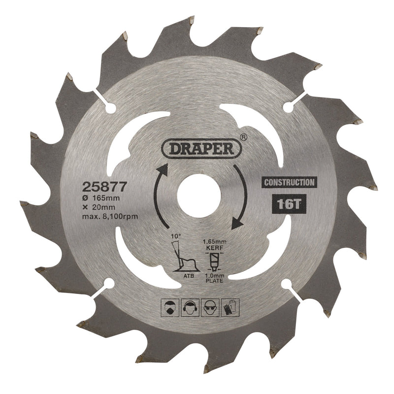 DR-25877 — TCT Cordless Construction Circular Saw Blade for Wood & Composites, 165 x 20mm, 16T