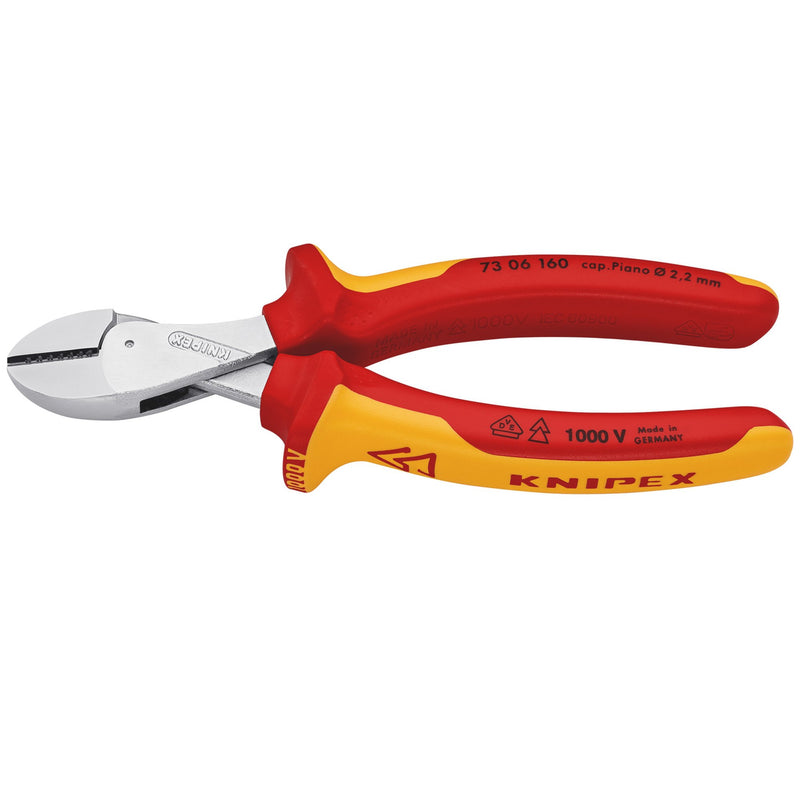DR-25885 — KNIPEX 73 06 160 X-Cut® VDE Compact Diagonal Cutter, high lever transmission, 160mm