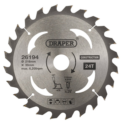 DR-26194 — TCT Construction Circular Saw Blade, 216 x 30mm, 24T