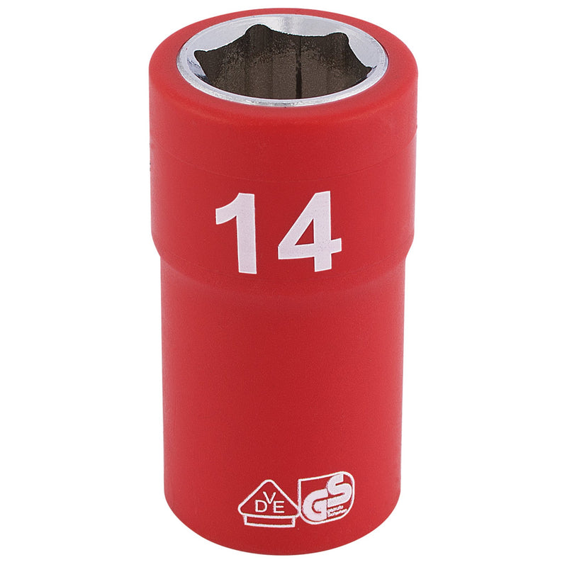 DR-31697 — Draper Expert Fully Insulated VDE Socket, 3/8" Sq. Dr., 14mm