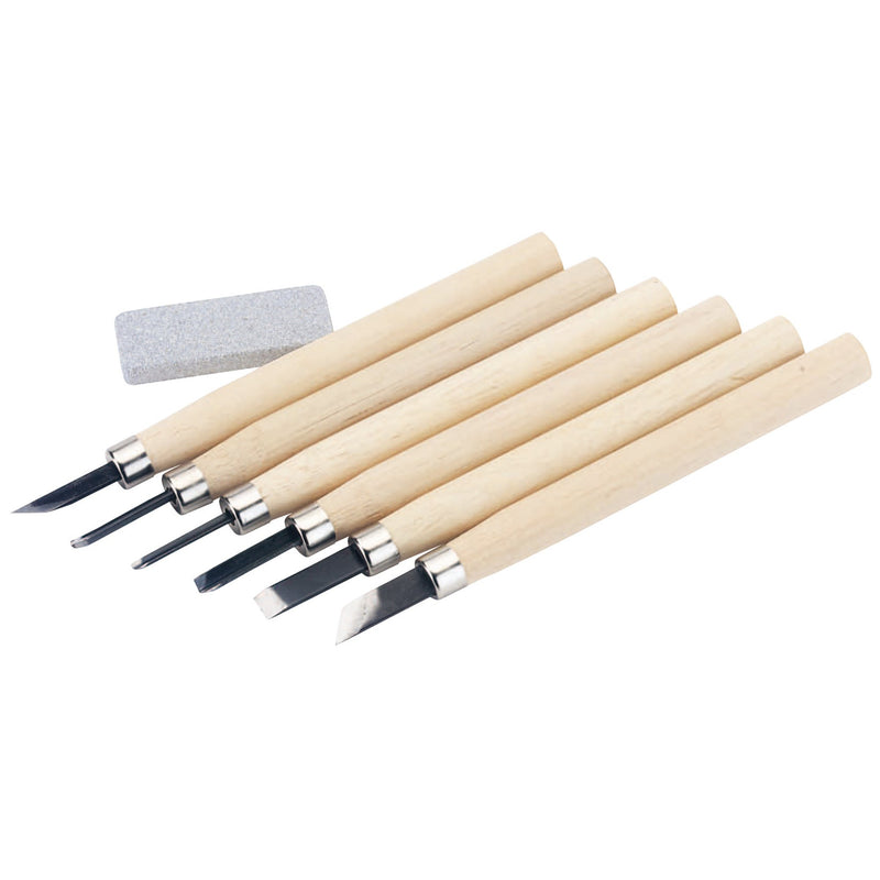 DR-31777 — Wood Carving Set with Sharpening Stone (7 Piece)