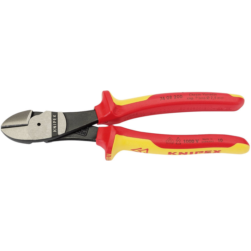 KNIPEX 74 08 200UKSBE VDE Fully Insulated High Leverage Diagonal Side Cutters